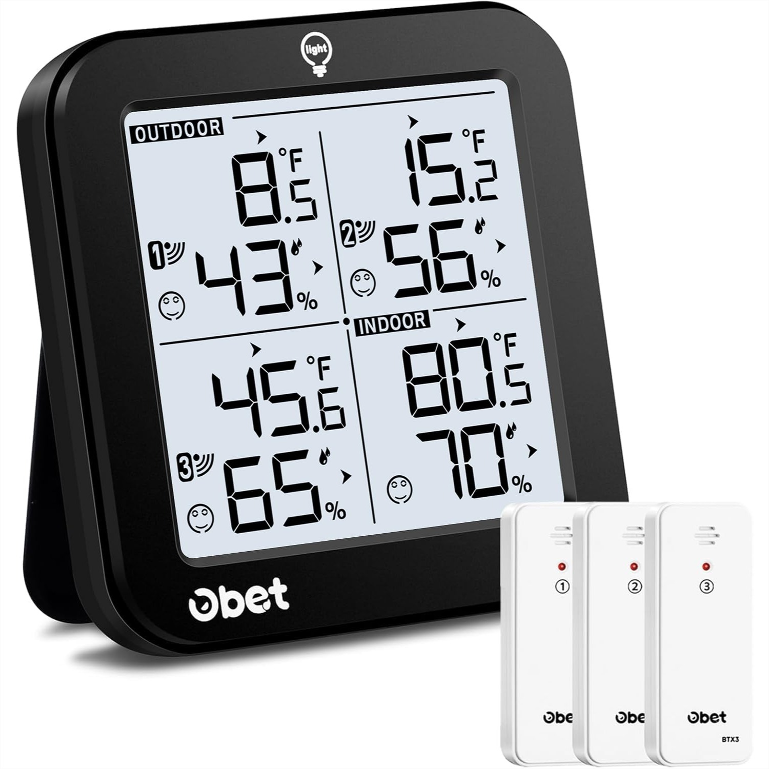 Temperature Humidity Sensor - Wireless Weather Station with 3 Sensors,