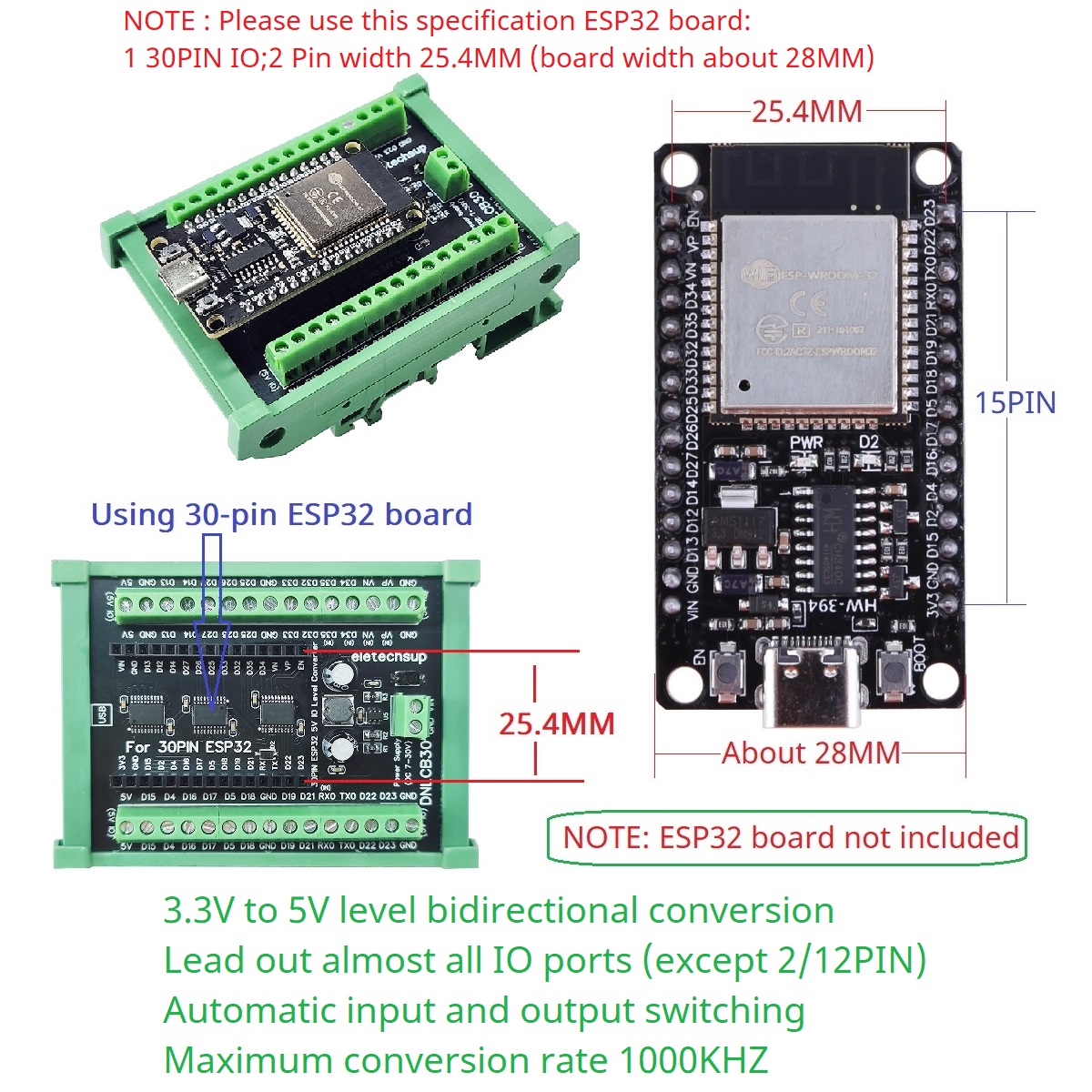 ESP32 30P DIN Rail Adapter, 3. – Level Shifter 3.3V recenzja i cena